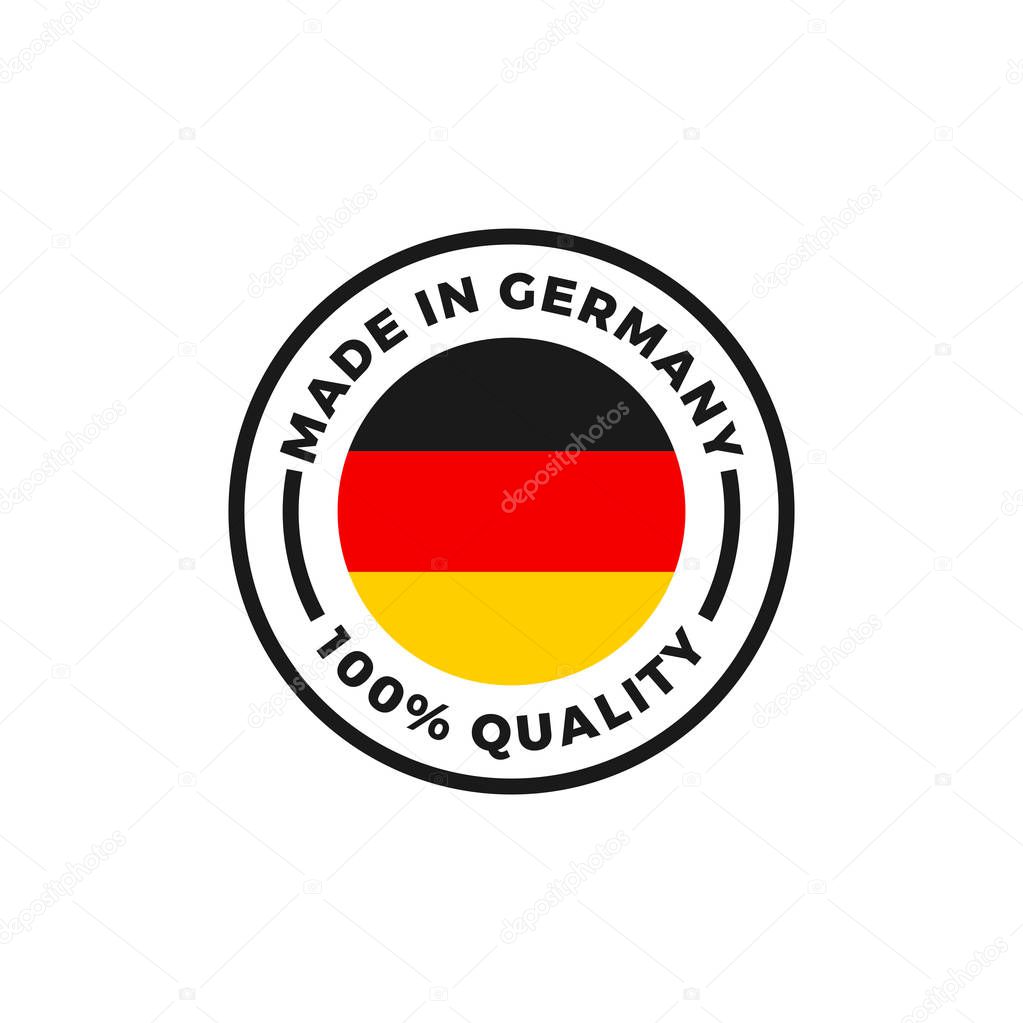 Made in Germany quality label icon. Vector German flag logo in circle frame
