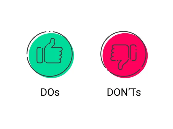 Do and Dont thumb up vers le bas vecteur lignes fines icônes — Image vectorielle