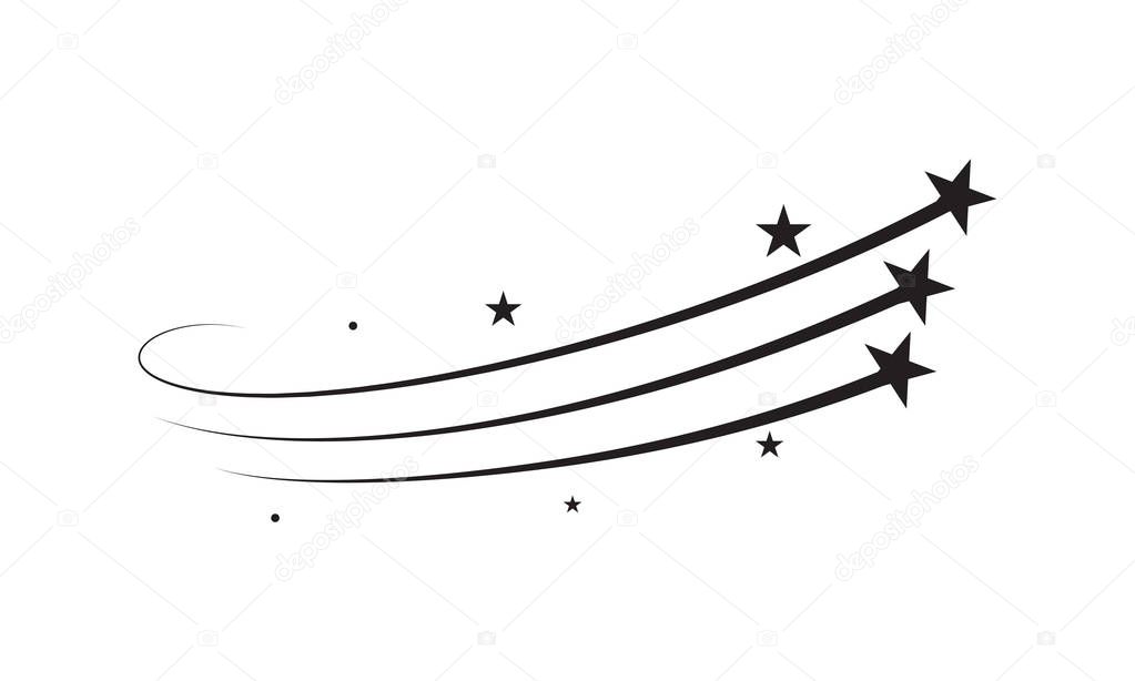 Star trail comet trace and rocket black lines on white background. Vector icon for Christmas or New Year celebration design