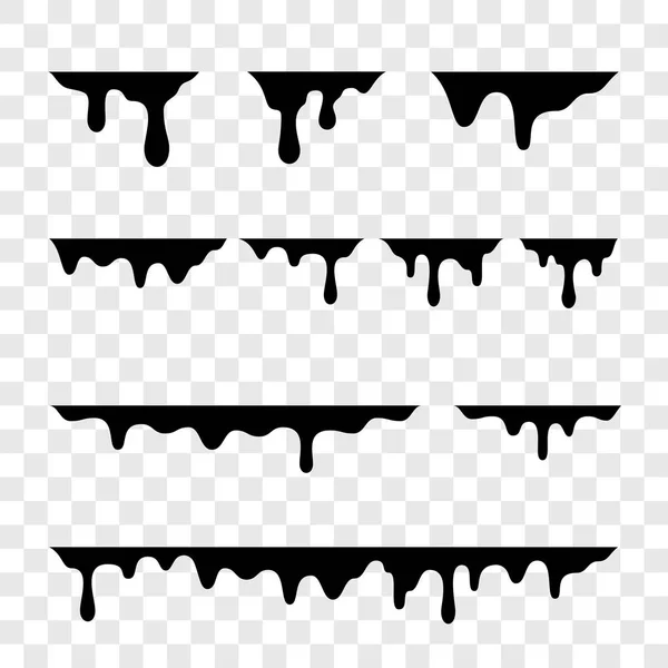 Schwarze Schmelztropfen oder flüssige Farbtropfen Vektor-Symbole — Stockvektor