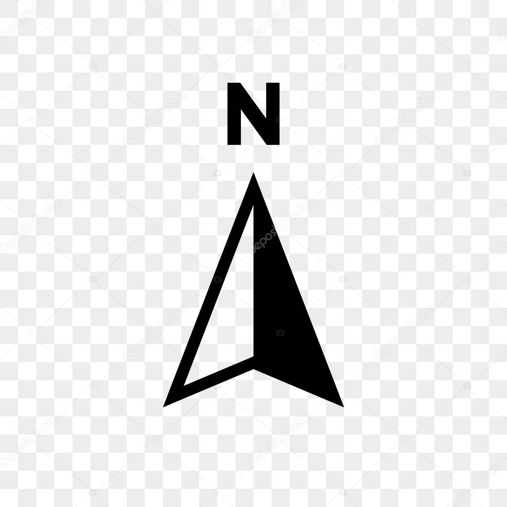 North arrow icon or N direction point symbol. Vector logo for GPS navigator map isolated on transparent background