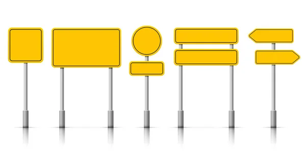 Placas de sinalização de rua amarela. Aviso de alerta de sinalização rodoviária vetorial —  Vetores de Stock