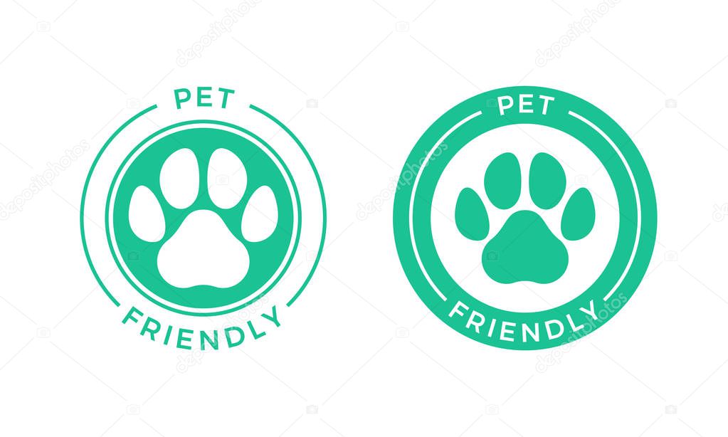 Pet friendly logo icon for Pets allowed hotel sign. Vector animal welcome stamp