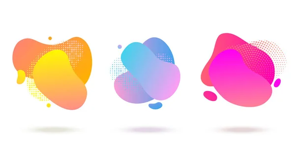 Flüssige Farbformen mit Halbtonmuster Hintergrund. Vektor abstrakte flüssige und flüssige Farbverläufe kreatives Splash-Design — Stockvektor