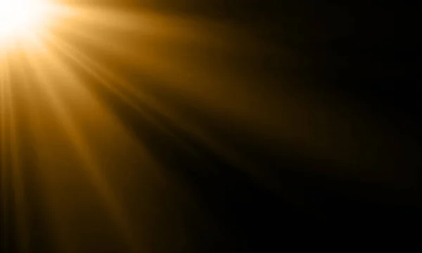 Işık ışını veya güneş ışını vektör arka plan. Soyut Altın ışık ışıltı flash spot zemin siyah zemin üzerine altın güneş ışığı Parlatıcı ile