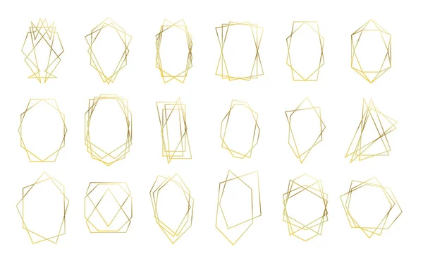 Altın geometrik çerçeveler, düğün davetiye kartı altın elmas şekiller. Vektör sigorta primi lüks altın soyut geometrik çerçeveler