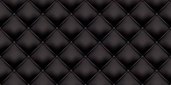 Černé kožené čalounění texturu pozadí. Vektor vintage royal rozkládací kožené čalounění s tlačítka bezešvé pattern — Stockový vektor