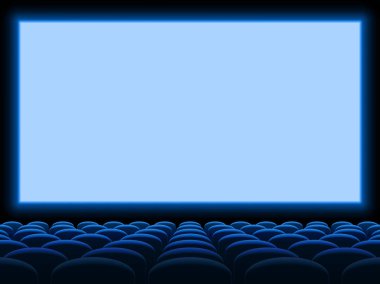 Film sinema ekran vektör arka plan şablonu boş mavi koltuk sandalye ile