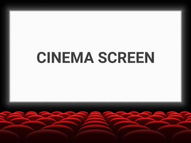 Vektör arka plan boş şablon film sinema ekran ve kırmızı koltuk sandalye