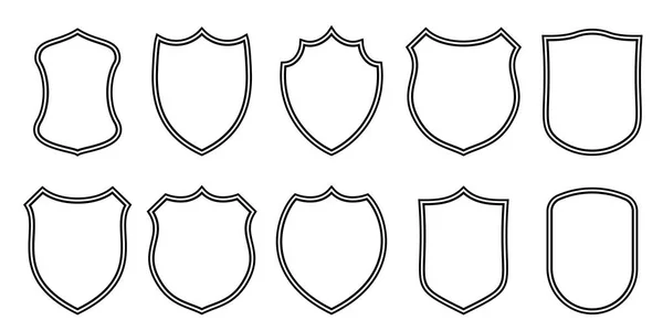 Plantillas de esquema vectorial de parches de insignia. Club deportivo vectorial, escudo militar o heráldico e iconos de escudo de armas en blanco — Vector de stock