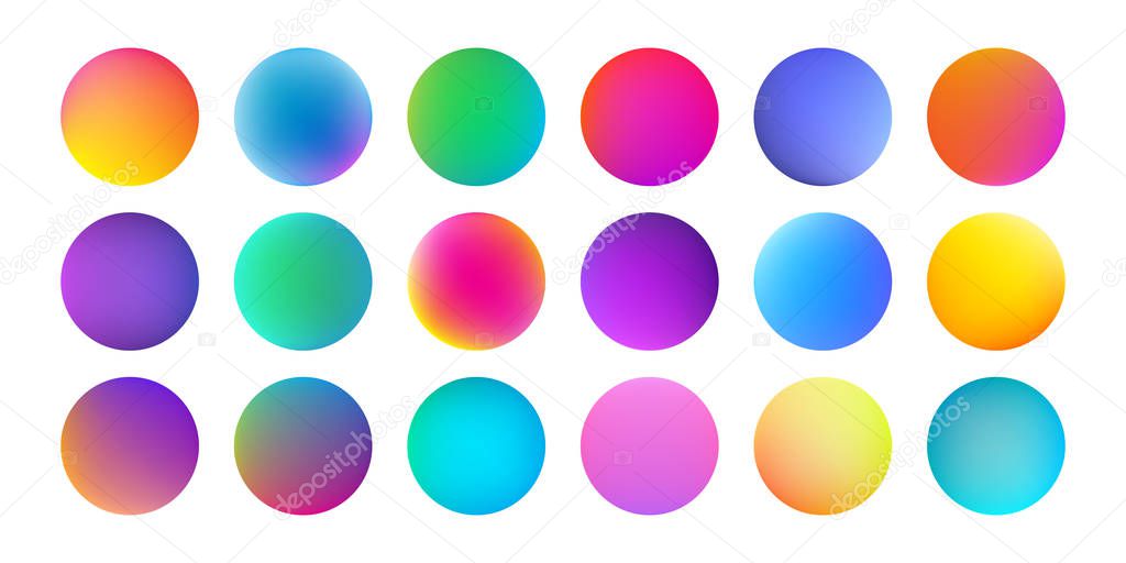Gradient color circles with watercolor holographic texture. Vector abstract liquid fluid paint color splash pattern background