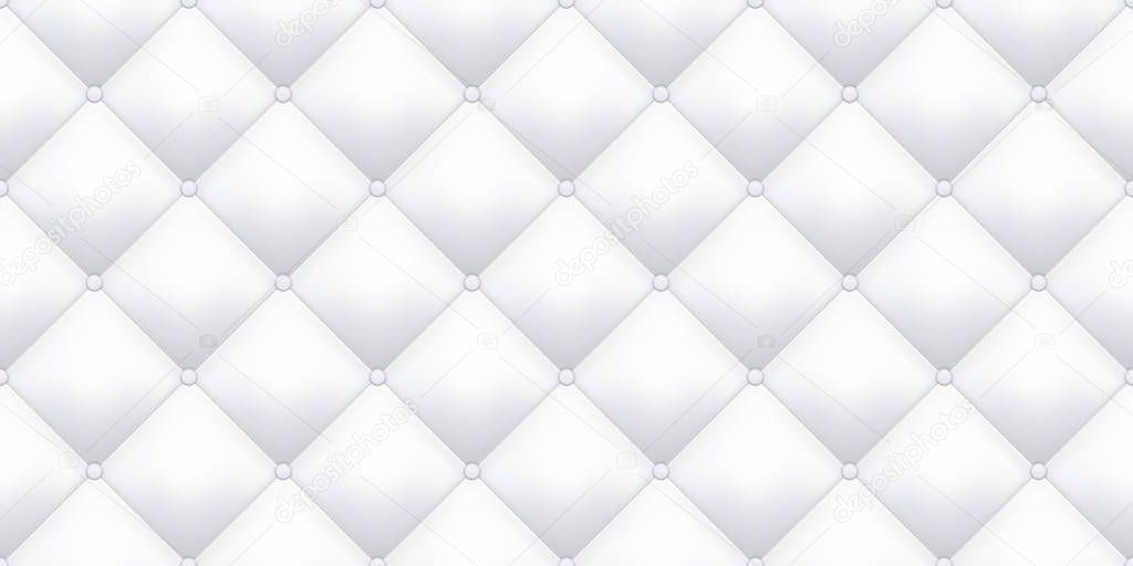 White leather upholstery texture pattern background. Vector vintage royal sofa leather upholstery buttons seamless pattern