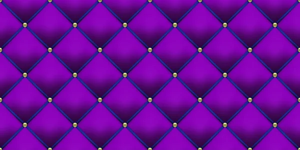 Fundo de couro de estofamento roxo e azul real com padrão de botões de ouro. Vector vintage fundo de veludo de luxo com botões dourados sem costura padrão —  Vetores de Stock