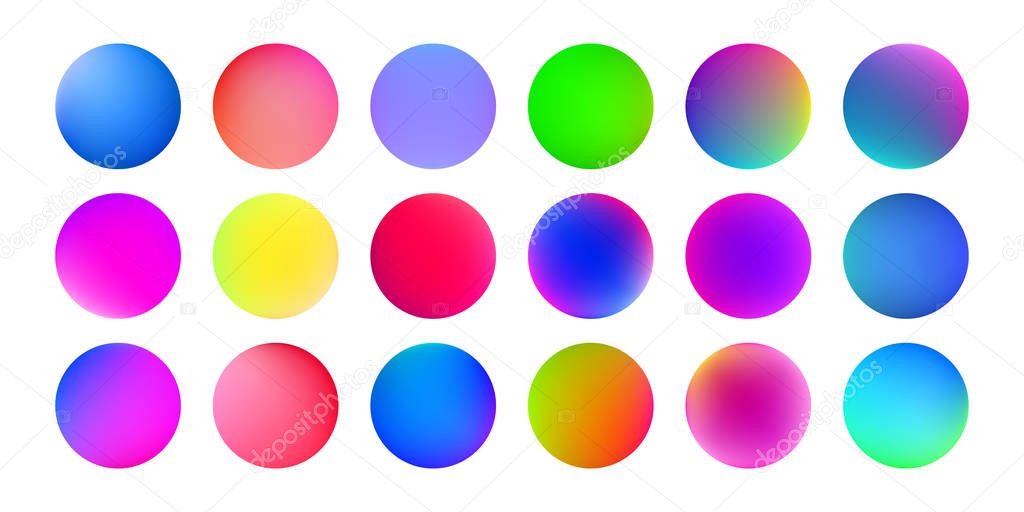 Gradient color circles, abstract watercolor paint splash or holographic liquid texture. Vector fluid texture colors blend, abstract pattern background