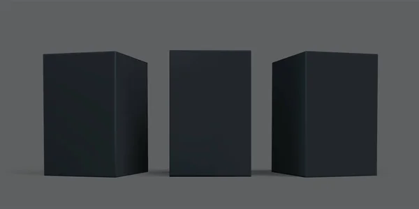Kutu mock-up izole 3d siyah karton kağıt paket — Stok Vektör