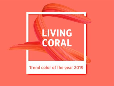 Yaşam mercan arka plan, fotoğraf çerçevesi trend rengi 2019 yılın vektör. Pembe renk boya fırça darbesi mercan arka plan yaşayan trendy üzerinde