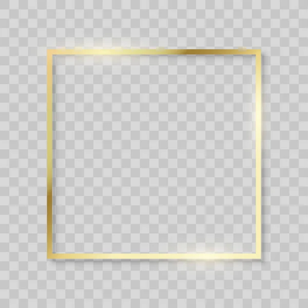 Moldura de ouro, realistas bordas de textura dourada. Moldura quadrada brilhante vetorial no fundo transparente — Vetor de Stock