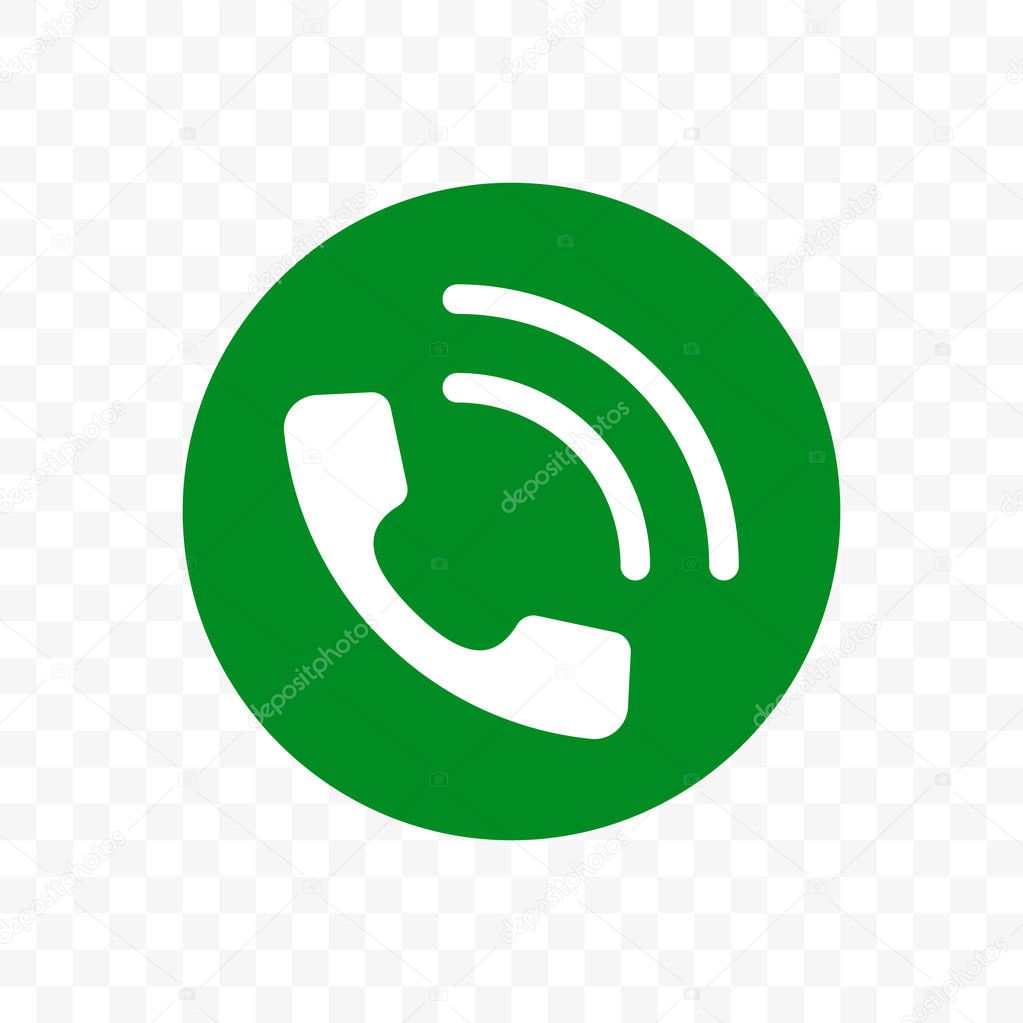 Phone call icon, vector phone receiver in green circle app sign