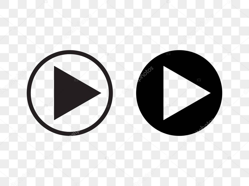 Play button vector icon, music audio and video player play button in circle