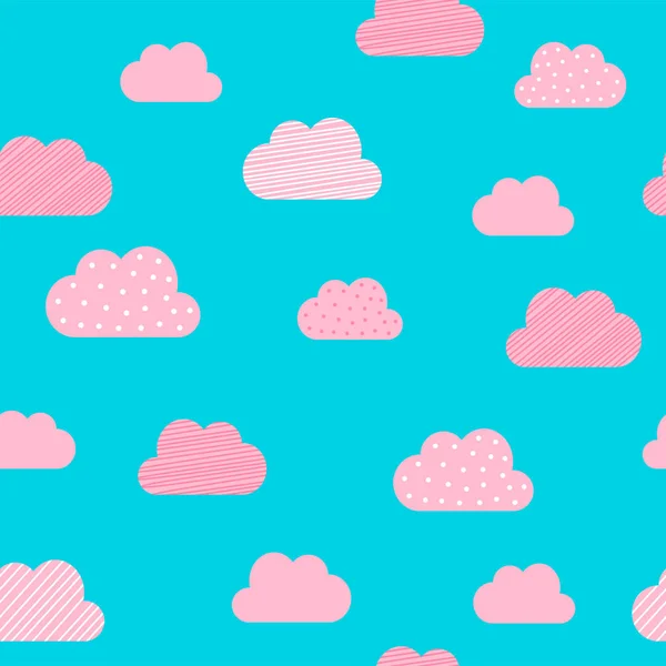 Φόντο σύννεφο μοτίβο. Διανυσματικά κινούμενα σχέδια ροζ και μπλε σύννεφα με κουκκίδα και λωρίδα φόντο μοτίβο — Διανυσματικό Αρχείο