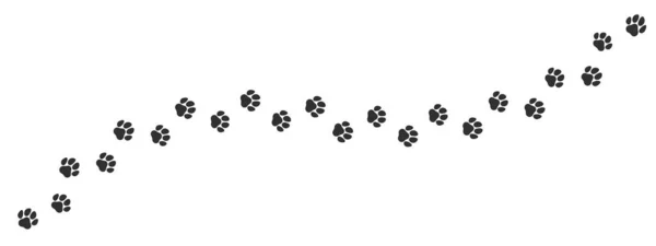Pfotenabdruck Spur auf weißem Hintergrund. Vektor Katze oder Hund, Pfotenabdruck Walk Line Pfad Muster Hintergrund — Stockvektor