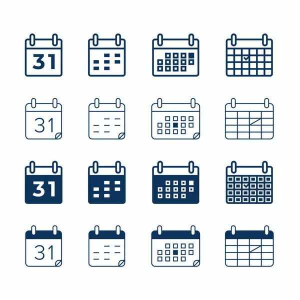 Calendar vector web icons. Day date and month agenda, calendar organizer memo icons — Stock Vector