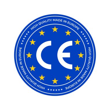 Ce işaretleme etiketi veya Avrupa Uygunluk sertifika işareti. Vektör Eu yüksek kaliteli sertifika mühür ve yıldız