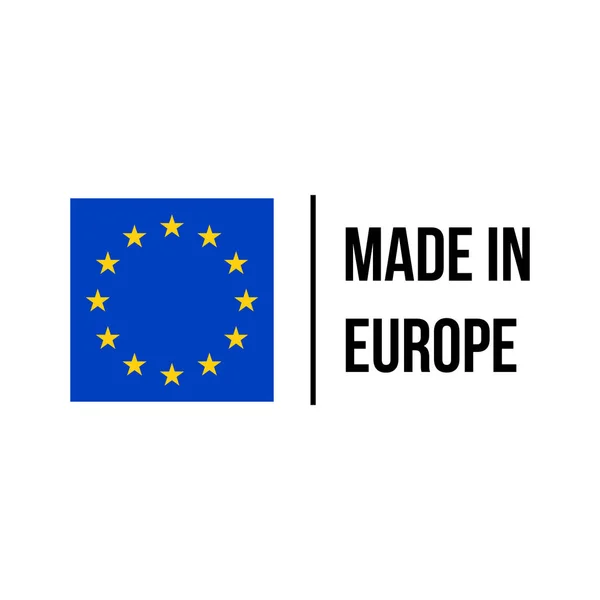 Fabricado en etiqueta de certificado de producto de alta calidad de la UE. Vector hecho en bandera de estrellas de la Unión Europea — Vector de stock
