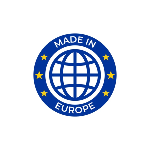 Etiqueta de calidad Made in Europe. Vector hecho en etiqueta de sello de la Unión Europea, estrellas de la UE e icono del globo — Archivo Imágenes Vectoriales