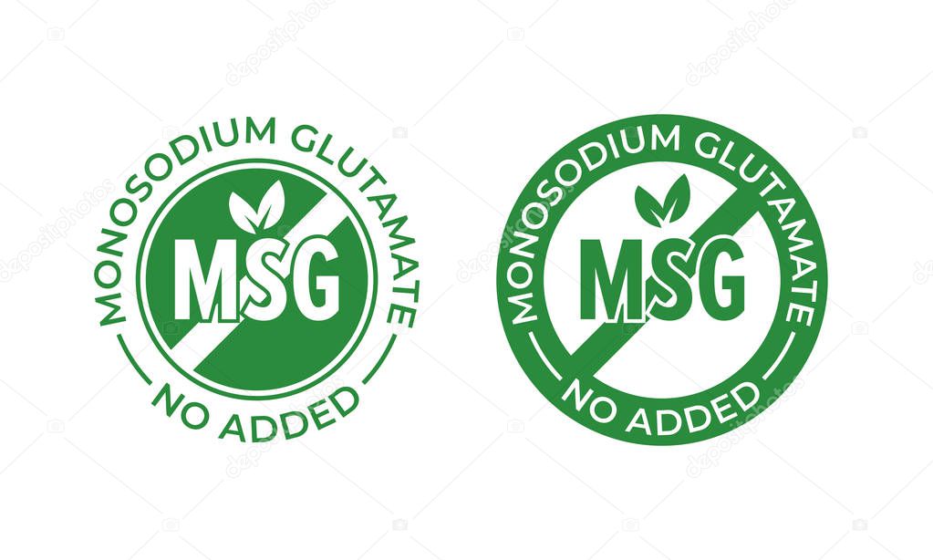 Glutamate no added vector icon. Contain no MSG monosodium glutamate food package seal stamp