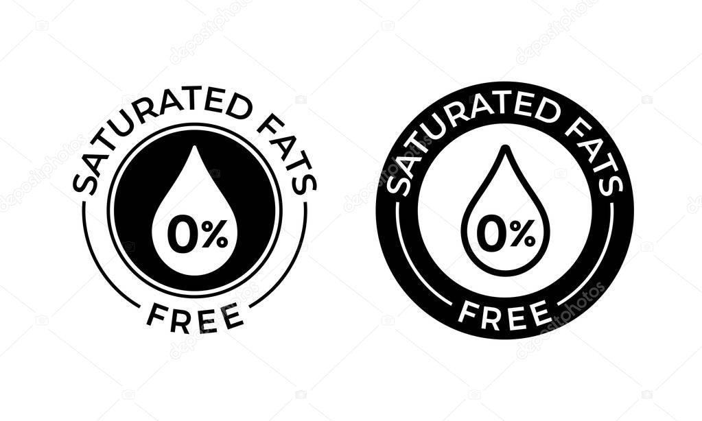 Saturated fats free vector icon. Food package seal, contain no saturated fats, 0 percent label