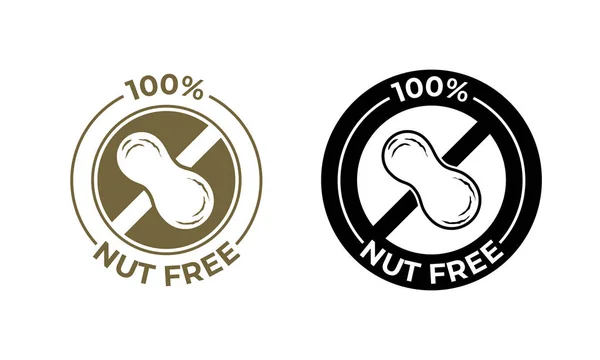 Векторна іконка безкоштовної їжі з горіхами. Ущільнення упаковки харчових продуктів, 100% безкоштовні інгредієнти для горіхів, інформація про арахісову алергію — стоковий вектор