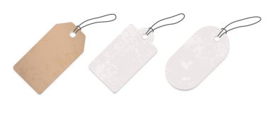 Fiyat etiketi etiketleri ayarlanır. Beyaz arka plan üzerinde izole dize ile Vektör satış kağıt hediye boş fiyat etiketi