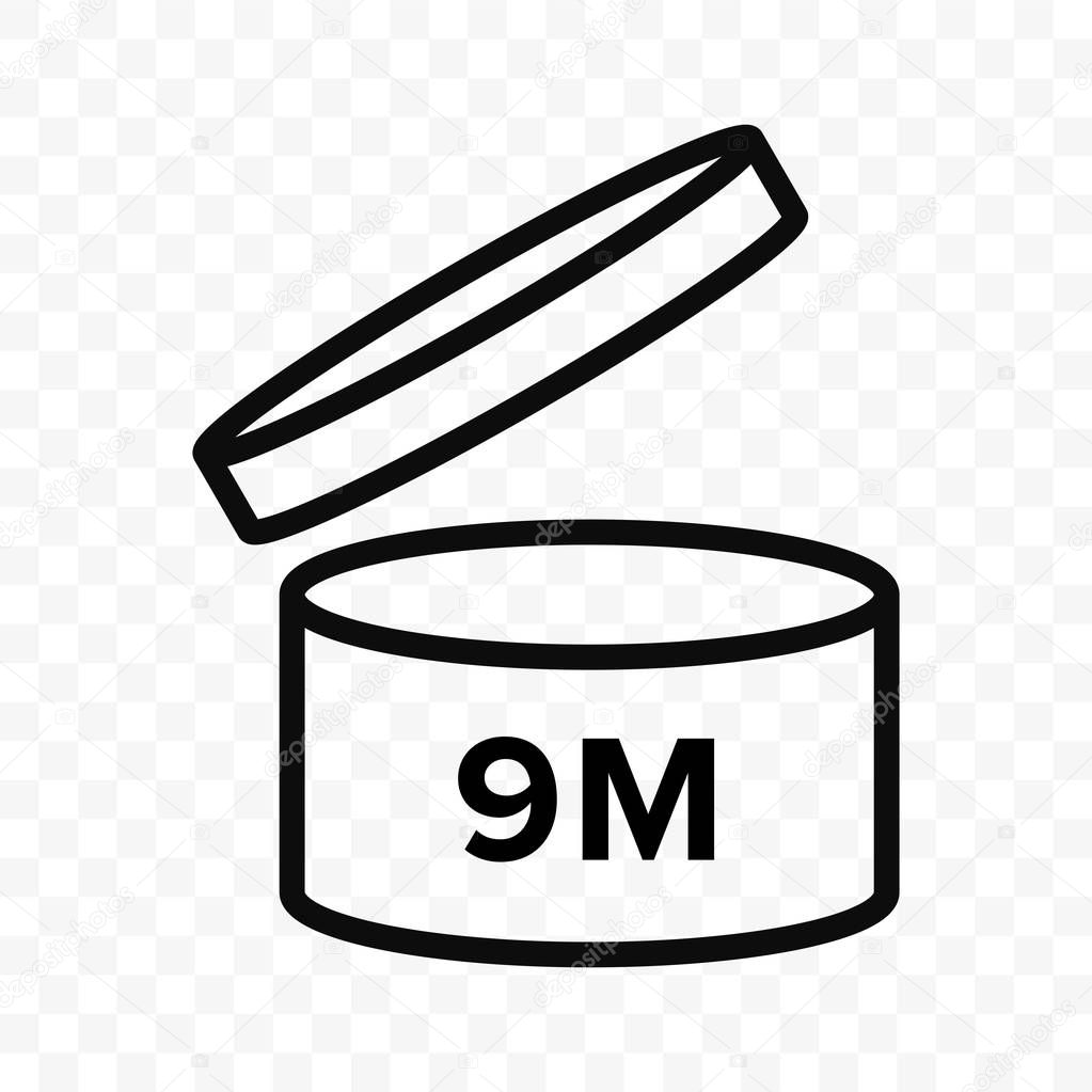 Pao 9m vector icon. Cosmetic open month life shelf, expiration period 9 months PAO symbol