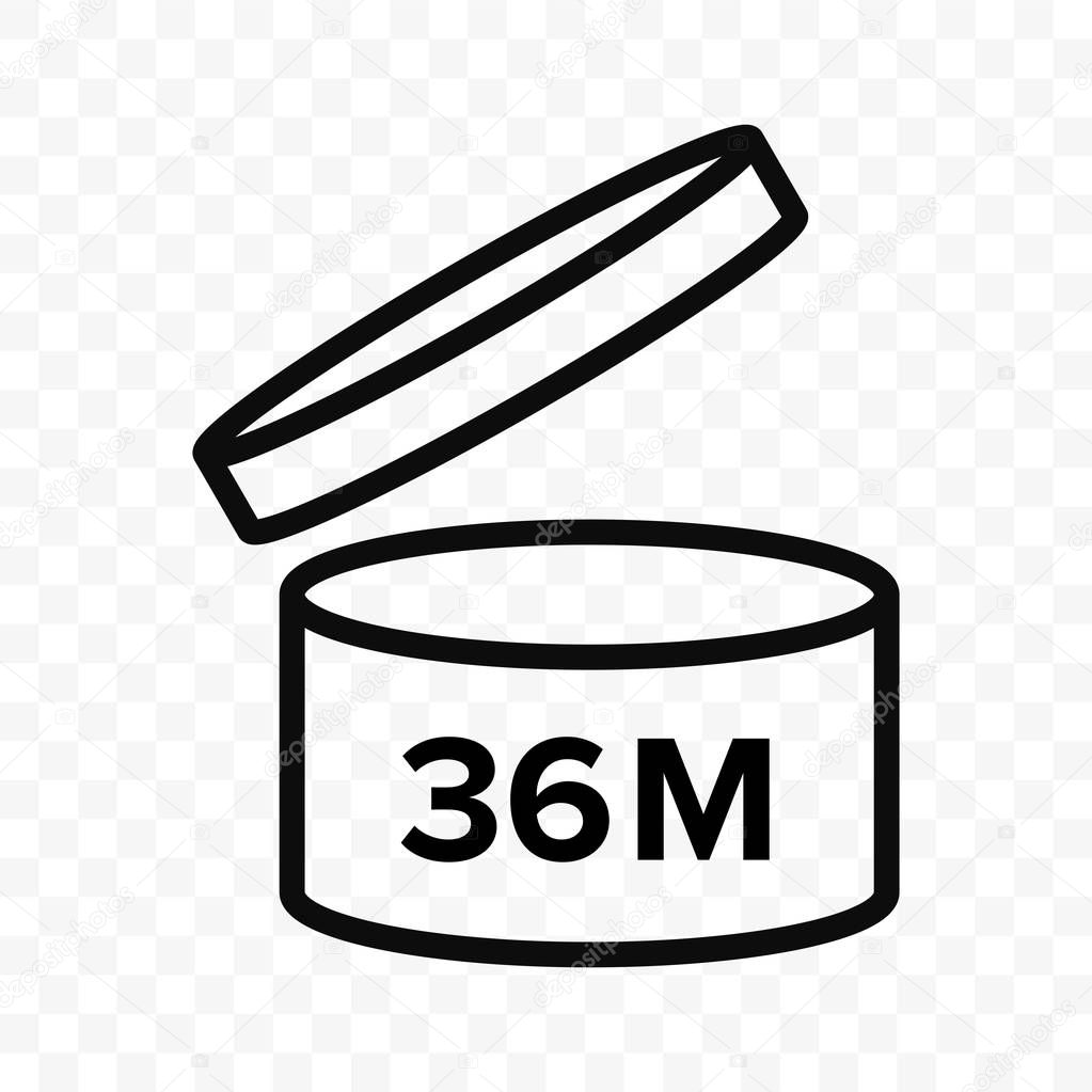 Pao 36m vector icon. Cosmetic open month life shelf, expiration period 36 months PAO symbol