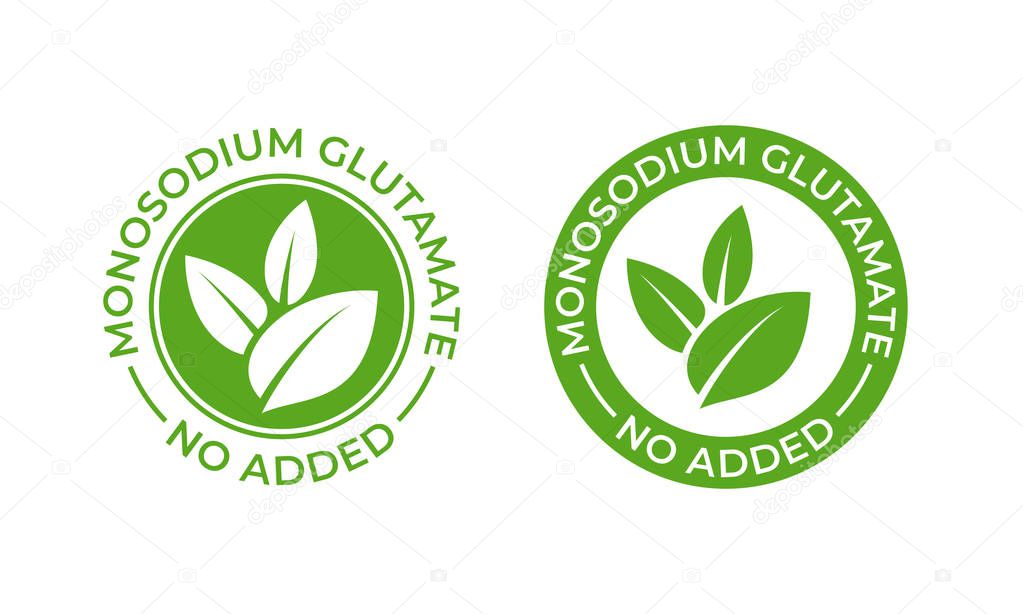 Glutamate no added food package icon. Contain no MSG monosodium glutamate vector seal stamp