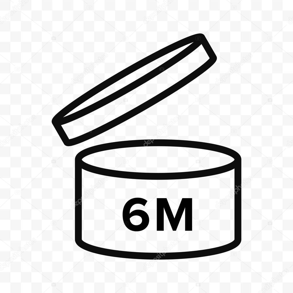 Pao 6m vector icon. Cosmetic open month life shelf, expiration period 6 months PAO symbol