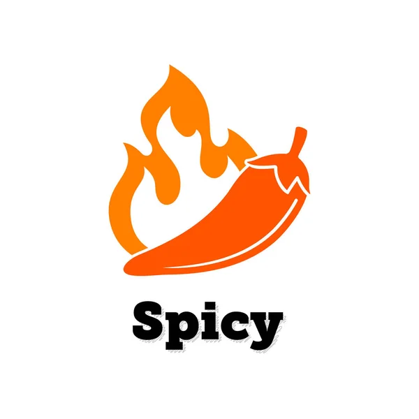 Spicy chili hot, pepper vector icon. Spicy food jalapeno red pepper fire flame label — Stock Vector