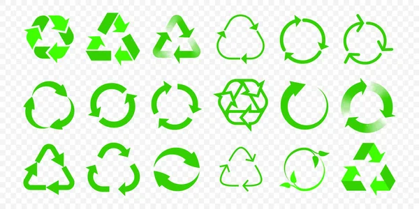 Переробляти векторні піктограми. Використовувати еко-стрілку та біологічне сміття для переробки зелених знаків трикутника — стоковий вектор