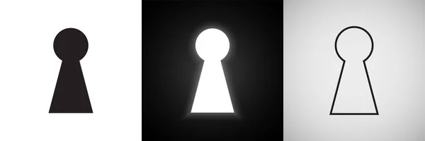 Keyhole vector iconen. Deur sleutel gat met lichte gloed silhouet en contoursymbolen — Stockvector