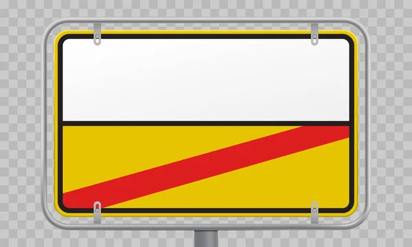 Señal de tráfico, límite de la ciudad y entrada y salida de la ciudad en blanco y amarillo plantilla. Vector Alemania ciudad frontera entrada y salida carretera señal — Vector de stock