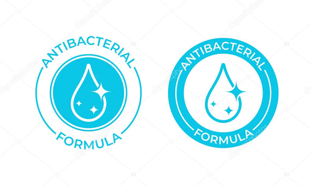 Antibacterial formula vector icon. Antibacterial soap or antiseptic gel label, toilet bath gel cleaner antibacterial product package seal