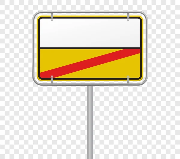 Entrada y salida de la ciudad, plantilla de señal de tráfico límite de la ciudad. Vector alemán amarillo y blanco ciudad frontera entrada y salida carretera señal plantilla — Vector de stock