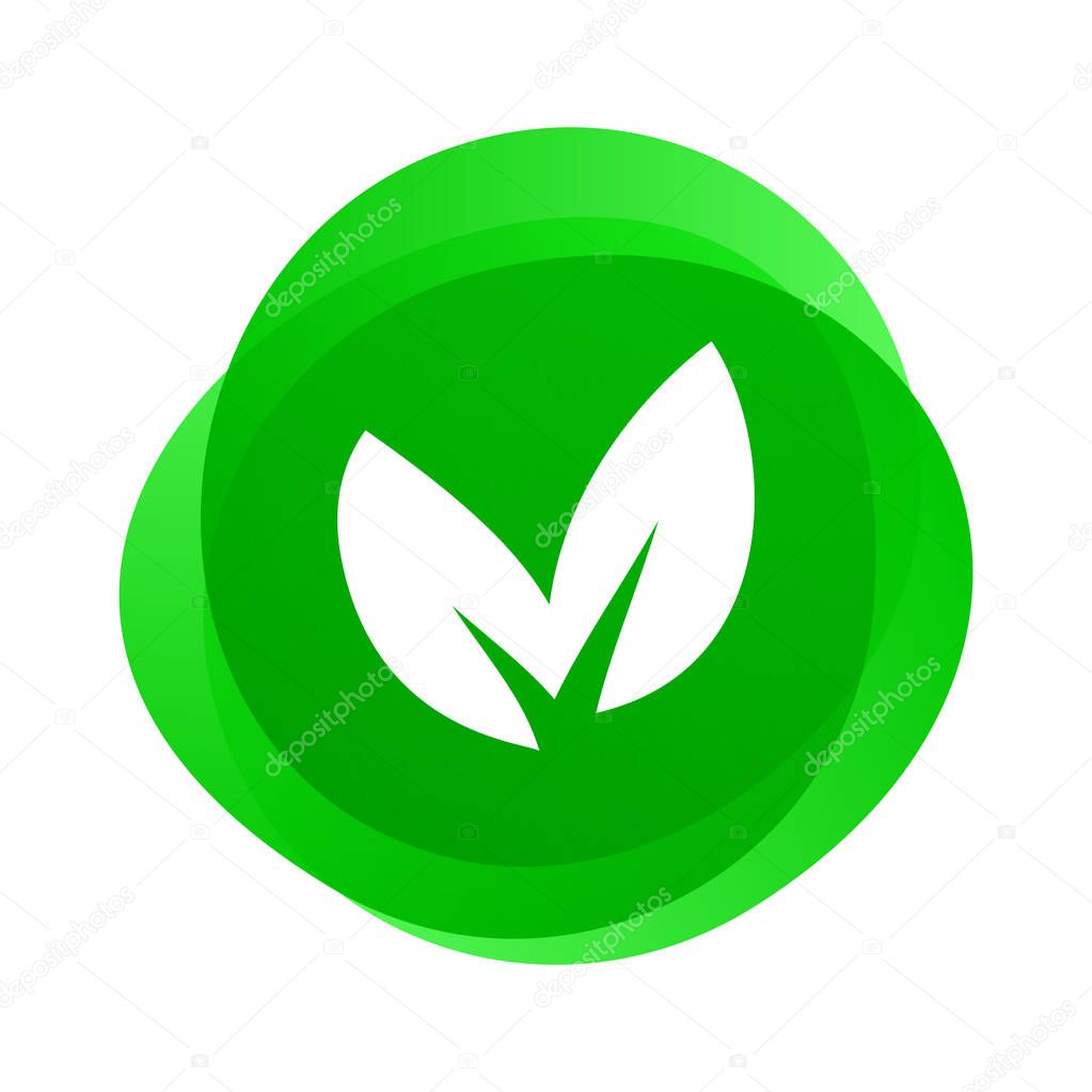 Green leaf vector icon. Vegan and vegetarian food, bio eco environment, green nature conservation and BPA free safe and healthy food package stamp