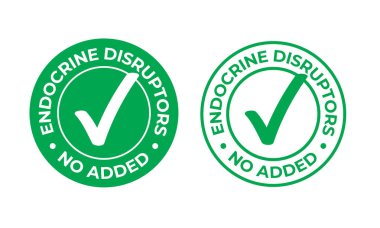Endocrine disruptors no added vector green check mark icon. Natural food package stamp, healthy no EDC or endocrine disruptors chemicals safe seal stamp clipart