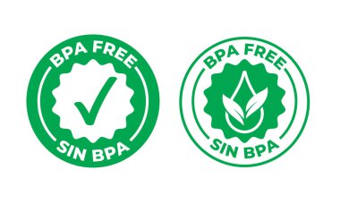 Bpa ücretsiz vektör yeşil onay işareti sertifikalı simgesi. Güvenli gıda paketi damgası, sağlıklı günah Bpa, İspanyol mühür damgası