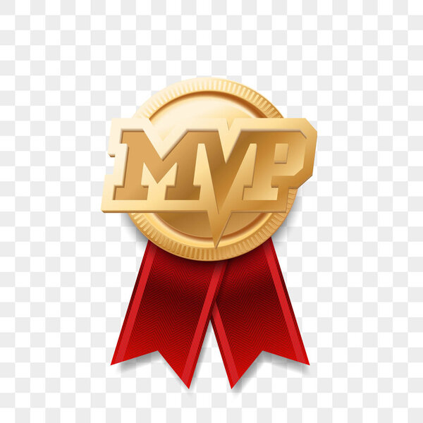 MVP gold medal award. Vector most valuable player trophy logo