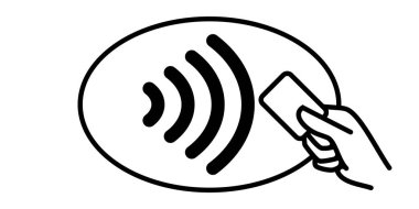 Contactless payment vector icon. Credit card and hand, wireless NFC pay wave and contactless pay pass logo clipart