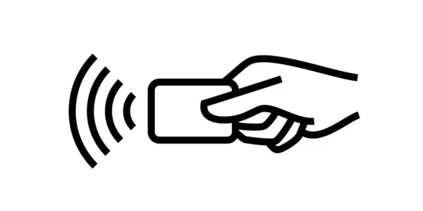 Бесконтактный платеж, кредитная карта и ручной кран платить волна логотип. Векторный беспроводной NFC и бесконтактный платежный пропуск — стоковый вектор