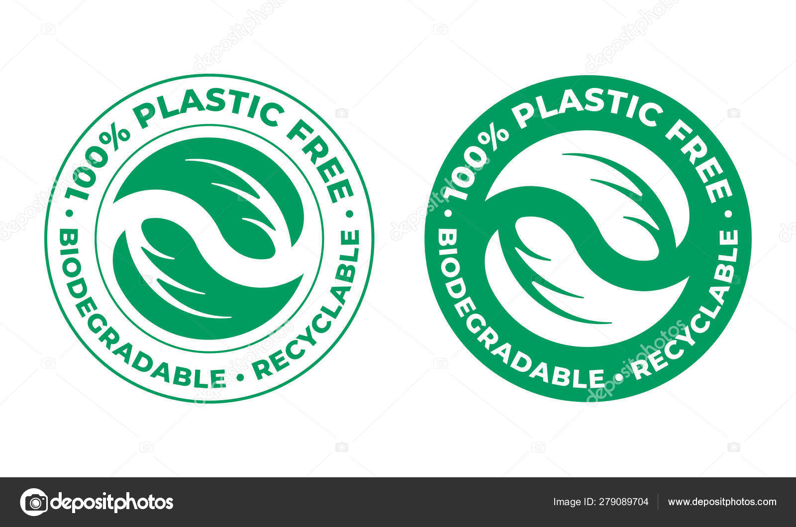 Biodegradable, plastic free recyclable vector icon. 100 percent bio  recyclable package green stamp logo Stock Vector by ©avector 279089704